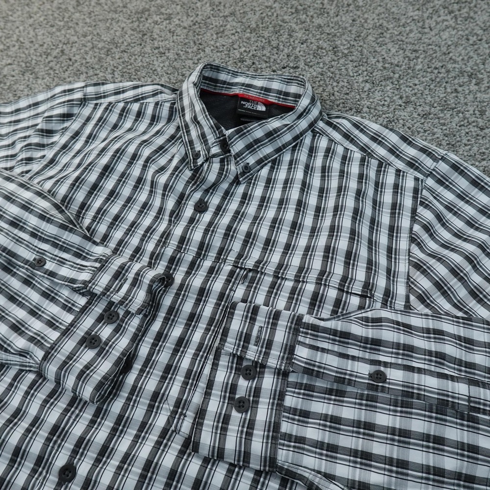 North Face Shirt Mens M Gray Performance Button Up Long Sleeve‎ Outdoor Hiking